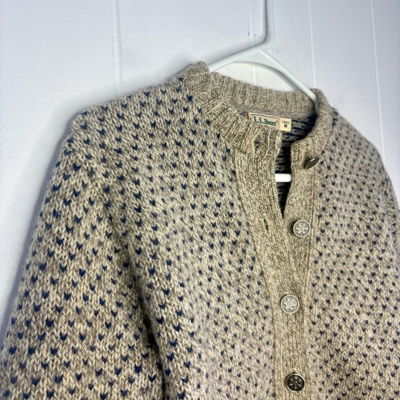 Vintage L.L. Bean Cardigan Icelandic Wool Women’s Medium Roundneck Fair Isle - Picture 2 of 6
